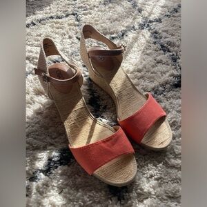Cato Coral Woven Wedges with Straps Boho Beach Costal
